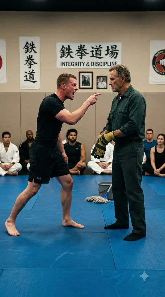 THE BLACK BELT LAUGHED AT THE OLD JANITOR — THEN HE ROLLED UP HIS SLEEVES AND ENDED THE FIGHT