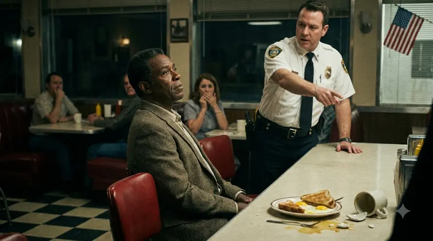 "IF YOU DON'T EAT OFF THIS DIRTY FLOOR, YOU'RE LEAVING IN HANDCUFFS," THE ARROGANT COP SCREAMED, SLAMMING THE STRANGER'S BREAKFAST—UNTIL HIS MOTHER BURST IN AND REVEALED THE MAN'S TERRIFYING IDENTITY.